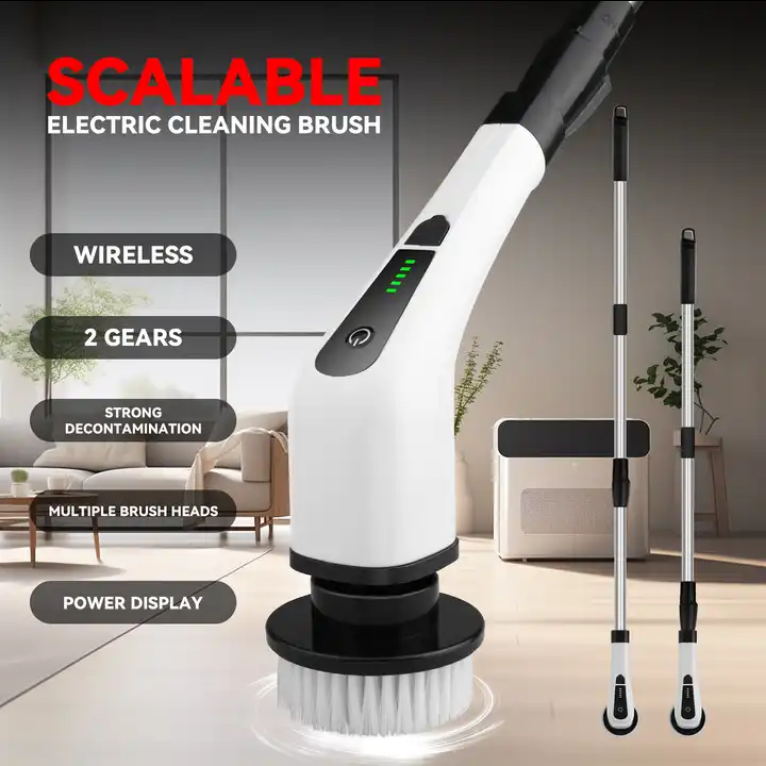 Neues Modell! Elektrische Reinigungsbürste, optimale Reinigungsbürste für zuhause Zwei einstellbare Geschwindigkeiten, inklusive 137 cm verstellbarem Griff, 7 Reinigungsköpfe